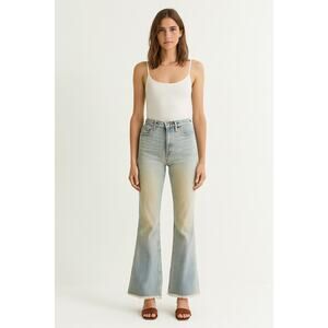 Paige Collete  High Rise Flare Jeans Size 29 Light Wash Raw Hem Distressed Denim